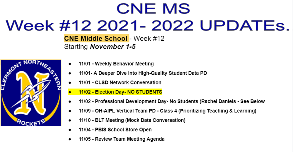 CNE MS Week #12 Updates