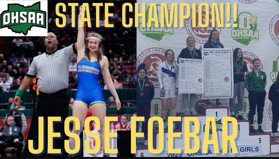 State Champion Jesse Foebar Getting her Hand raised at the state tournament for women's wrestling