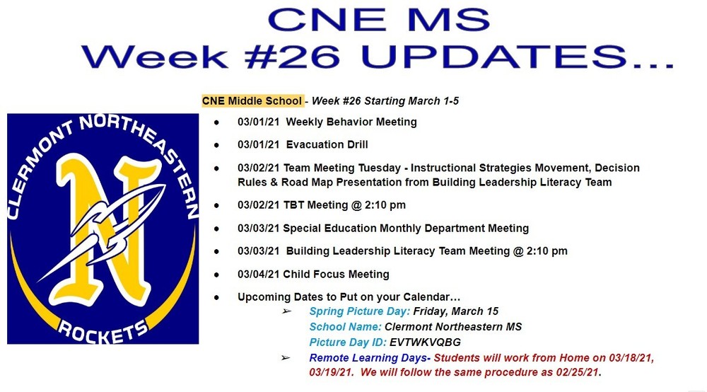 CNE MS Week #26 Updates