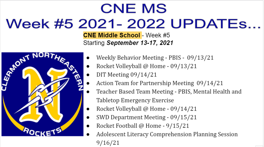 Week # 5 CNE MS Updates