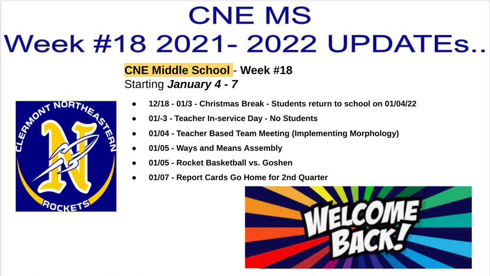 Week # 18 CNE MS Updates