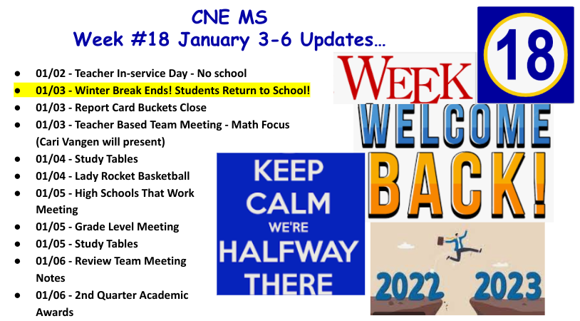 Week # 18 CNE MS Updates