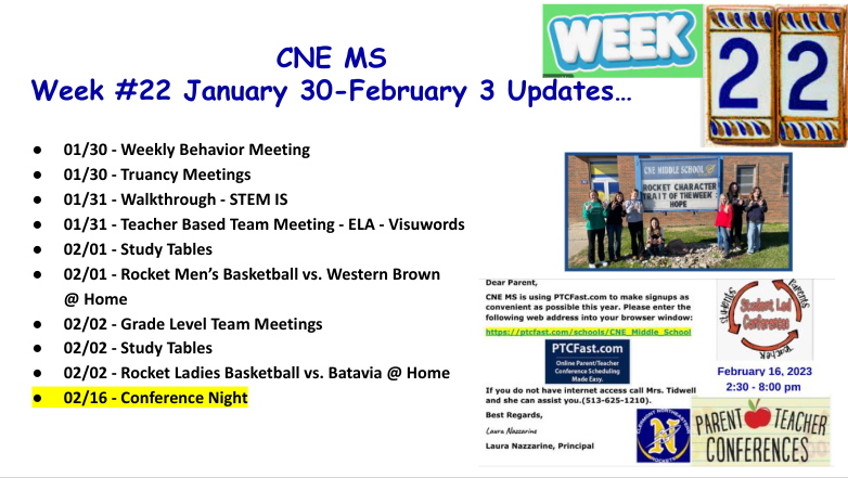 CNE MS Week #22 Updates