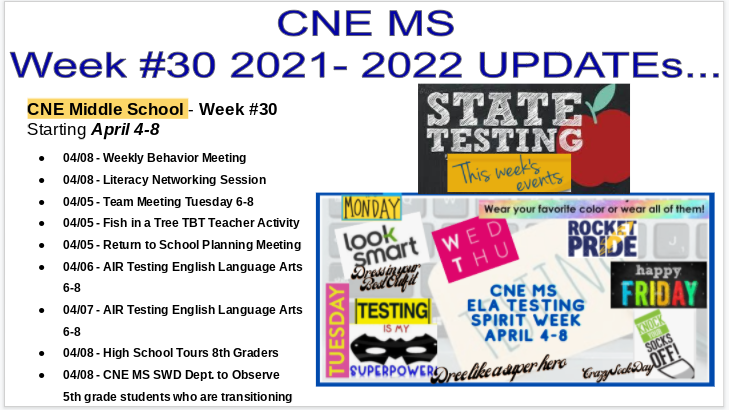 CNE MS Week #30 Updates