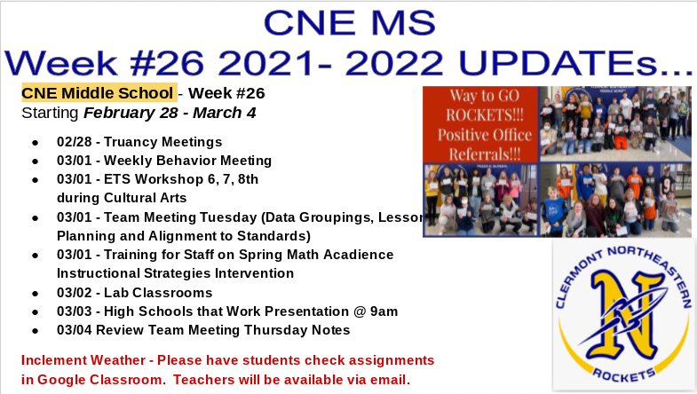 CNE MS Week #26 Updates