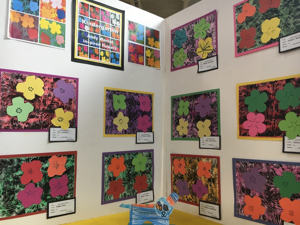 Kindergarten students were inspired by Andy Warhol flower portraits for Clermont Northeastern’s Fine Arts Night.