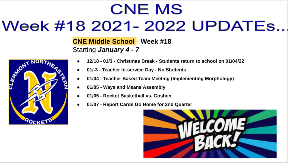 Week # 18 CNE MS Updates