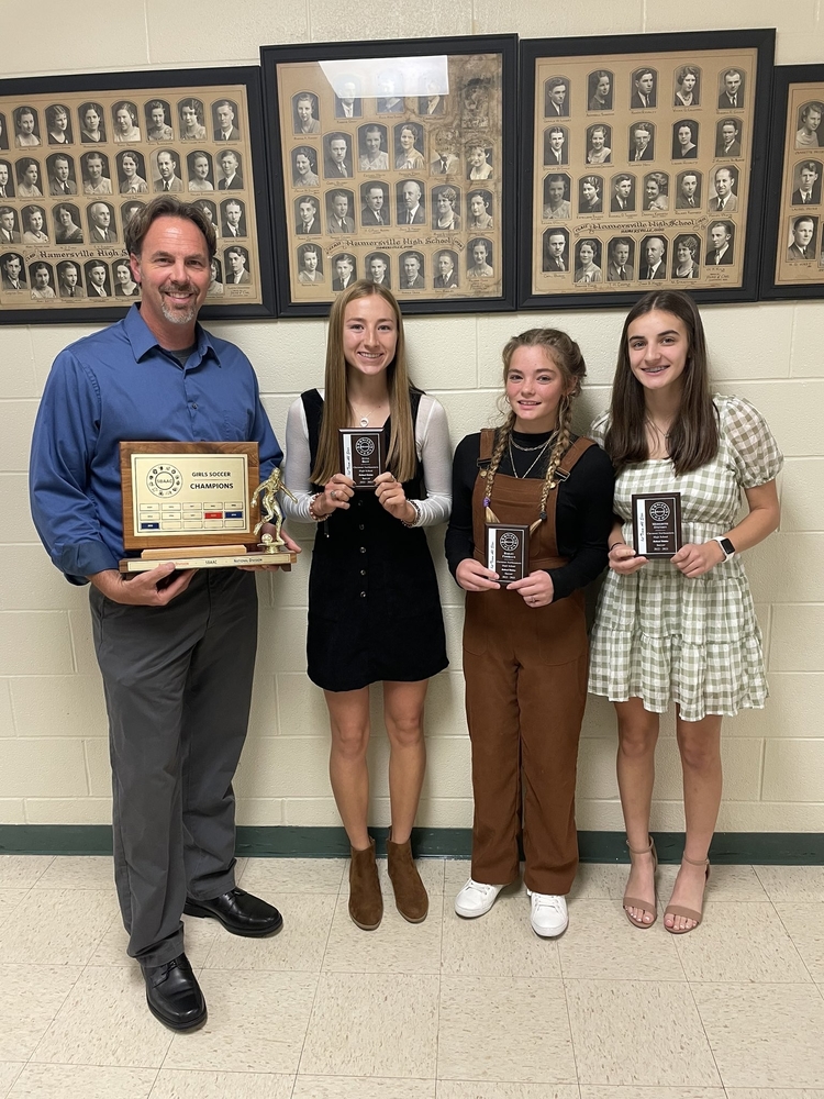 Clermont Northeastern girls soccer coach Craig Yeager was Southwest Region 12 Coach of the Year, and Anna Best, Bailey Fishback and Meredith Stetson were named first-team All-Southern Buckeye Athletic and Academic Conference. (Photo courtesy Clermont Northeastern High School.)