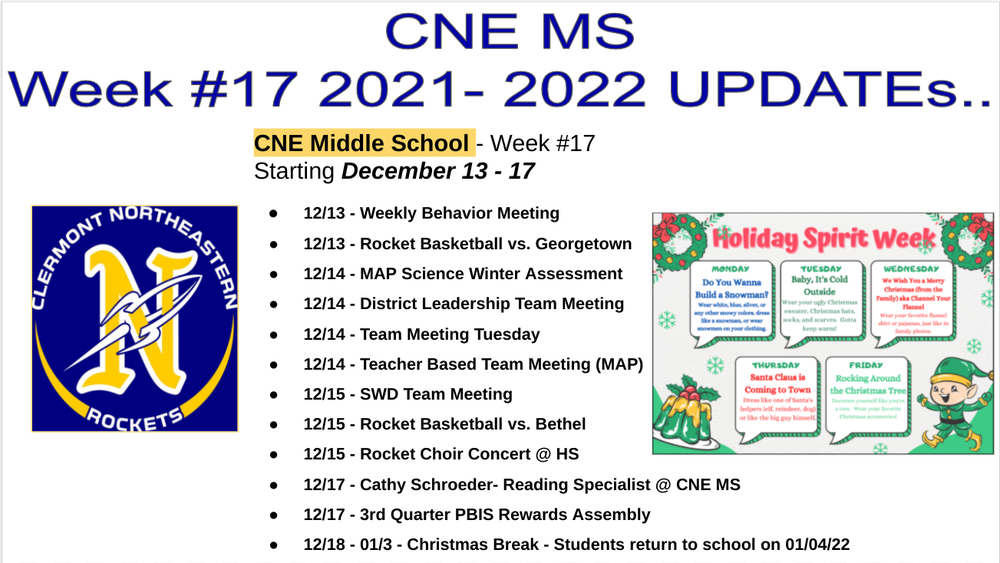 Week # 17 CNE MS Updates