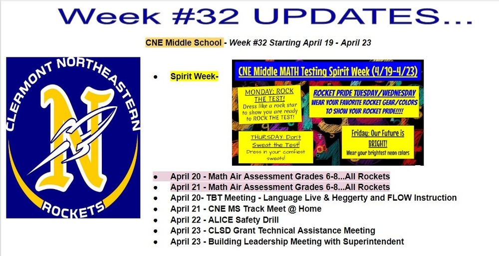 Week # 32 CNE MS Updates 04/19-04/23