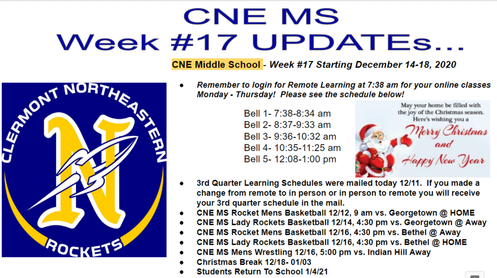 Week # 17 CNE MS Updates