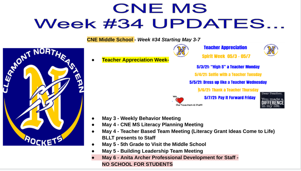 CNE MS Parent Communication Week #34