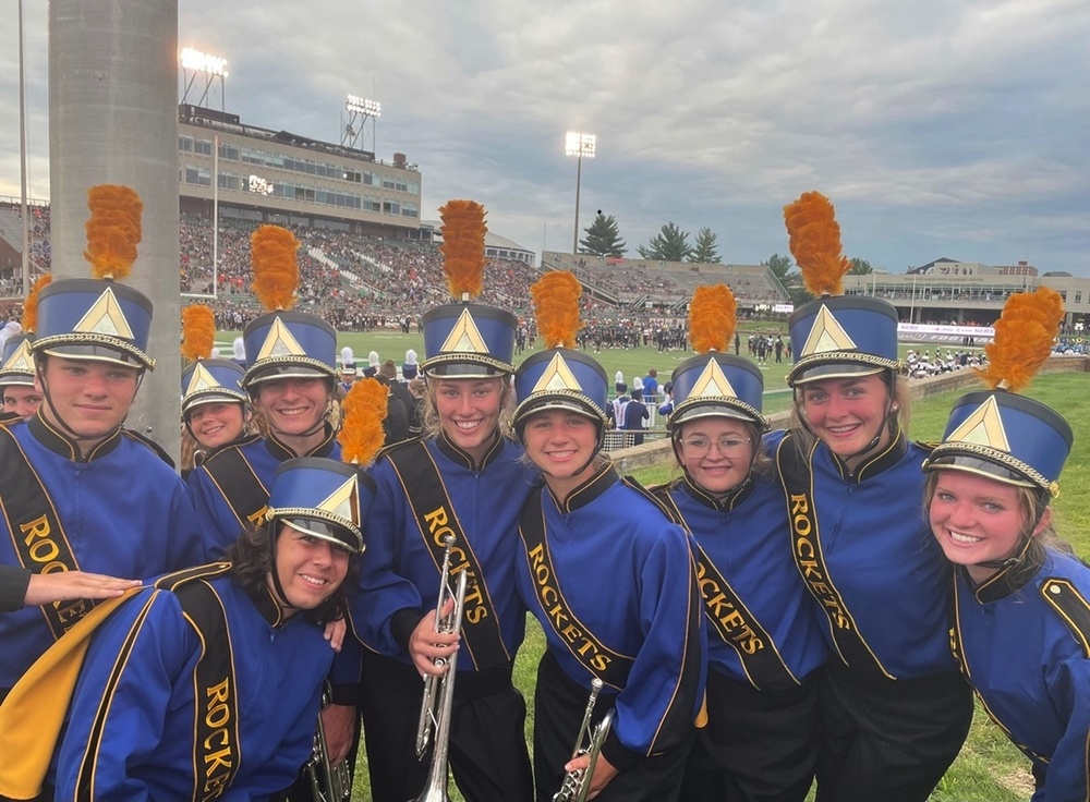 Clermont Northeastern band members on the sideline at Peden Stadium in Athens, where they participated in Ohio University Band Day Sept. 4. (Photo courtesy Chris Moore.)
