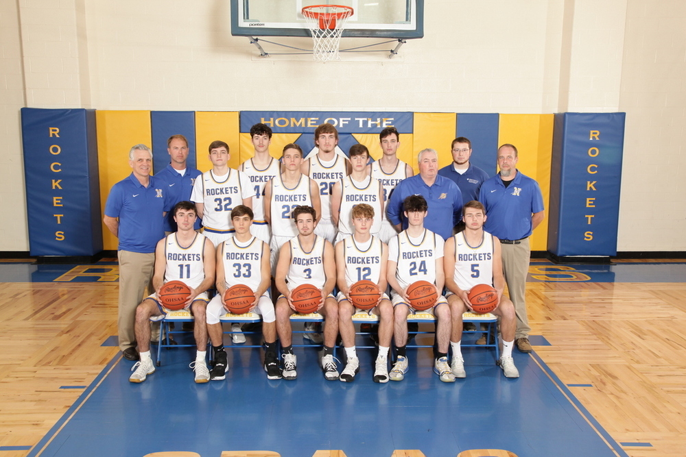 The 2019-2020 Clermont Northeastern boys basketball team set a school record with 19 wins. Team members are, from left: front, Jared Decatur, Blake King, Jerryd Burns, Austin Yeager, Keegan Hopkins and Logan Pottorf; second row, coach Donnie Donohoo, Mason Martin, Owen Fishback, Bryce Reece, head coach Jim Jones, coach Daroll Reece; third row, coach David Yeager, Angus Krug, Skyler Schmidt, Trevor House and trainer Matthew Ommert.