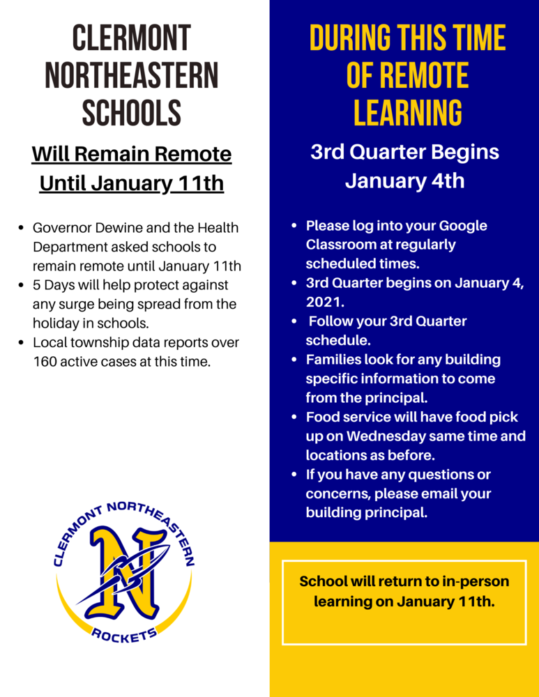 Clermont Northeastern Schools Will Remain Remote Until January 11th