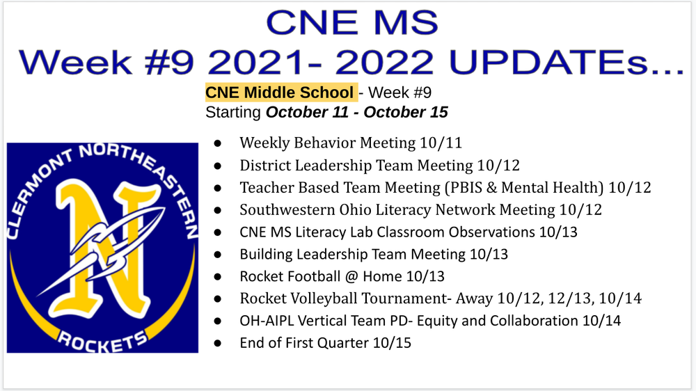 CNE MS Week #9 Updates