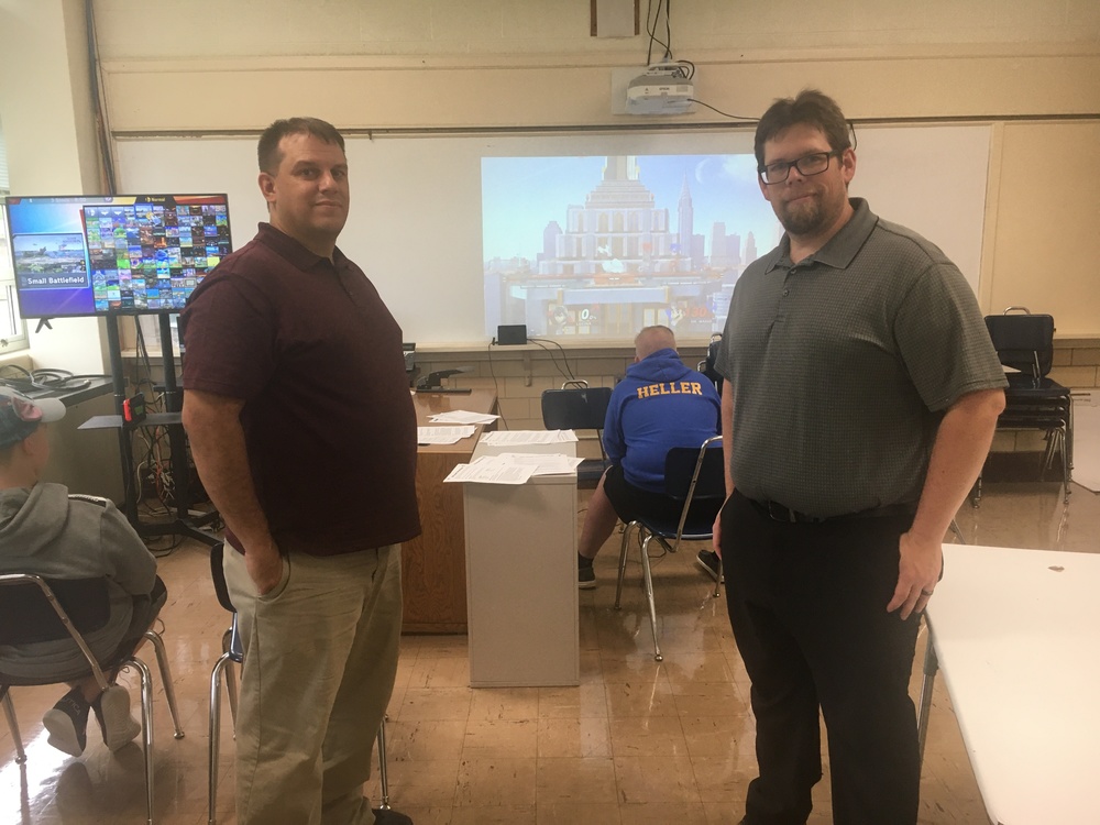 Clermont Northeastern High School teachers Robert Sick and Steve Williams are the coaches for the school’s first eSports team. (Photo by Dick Maloney.)