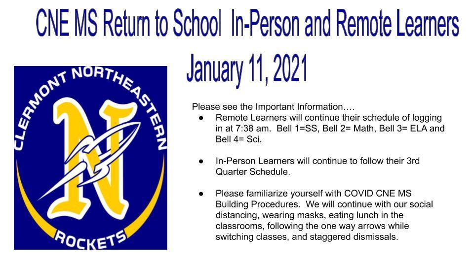 Return to School Plan for Jan. 11, 2021