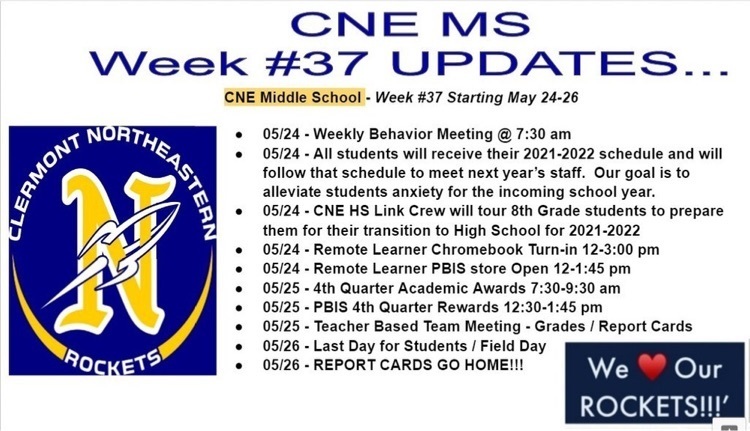 CNE Middle School - Week #37 Starting May 24-26