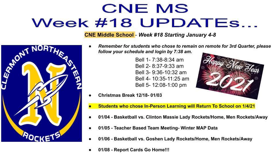 CNE MS Week #18 Updates