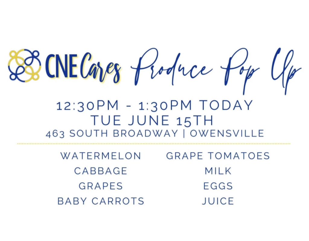 Thanks to a generous donation from IPM Food Pantry & Market Wagon due to an overage, CNE Cares is hosting a pop-up pantry TODAY from 12:30-1:30pm focused on produce, dairy & juice. No registration needed, we will be in our normal location serving on the side of the Preschool (463 S Broadway Owensville), first come first served, limited quantities. No deliveries. CNE Cares has many volunteer opportunities for all ages throughout the summer. For more information regarding volunteer opportunities visit www.cnecares.org/volunteer