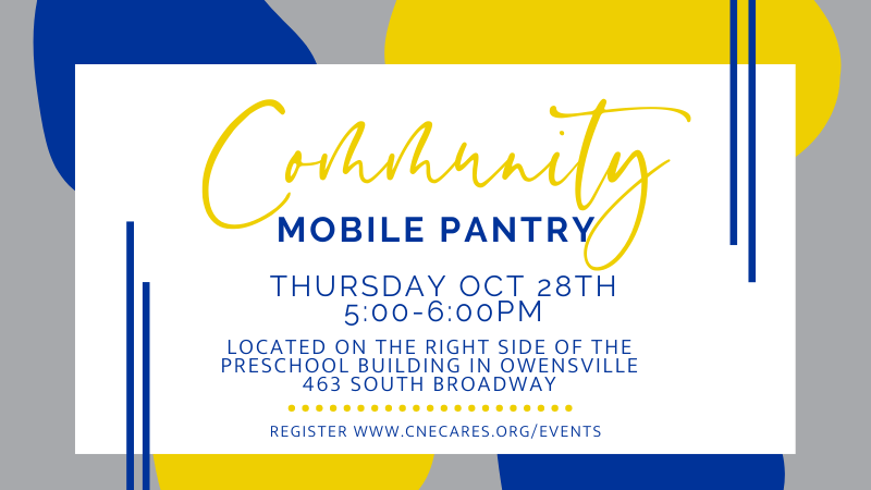 CNE Cares will be hosting a Drive-thru Pantry tomorrow Thursday, Oct 28th from 5-6 PM - all families are welcome.  Meat, bread, dairy & dry goods are available on a first-come, first-served basis. Registration is strongly encouraged but not required.    https://www.cnecares.org/events