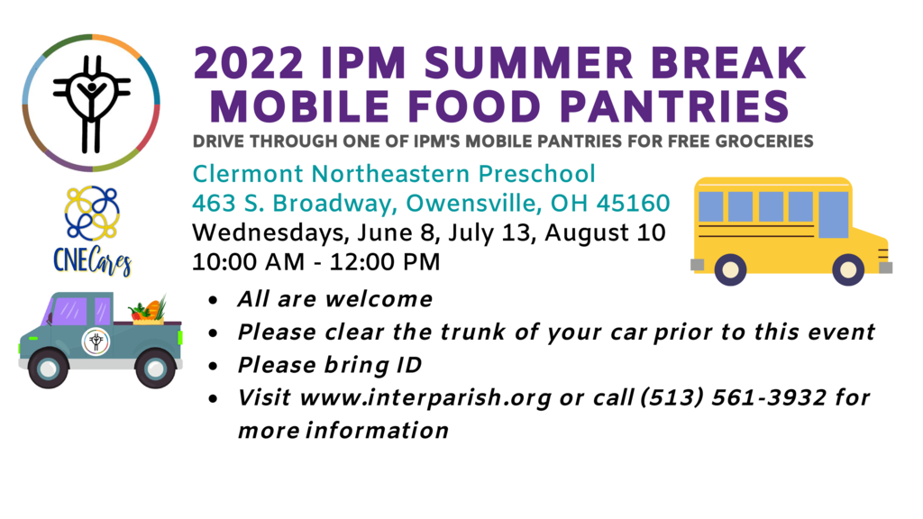 In collaboration with IPM Food Pantry, CNE Cares will host a drive-thru pantry at 463 S Broadway on Wednesday, July 13th from 10am-12pm. All are welcome. Registration is requested, but not necessary. A photo ID will be required. https://www.cnecares.org/events