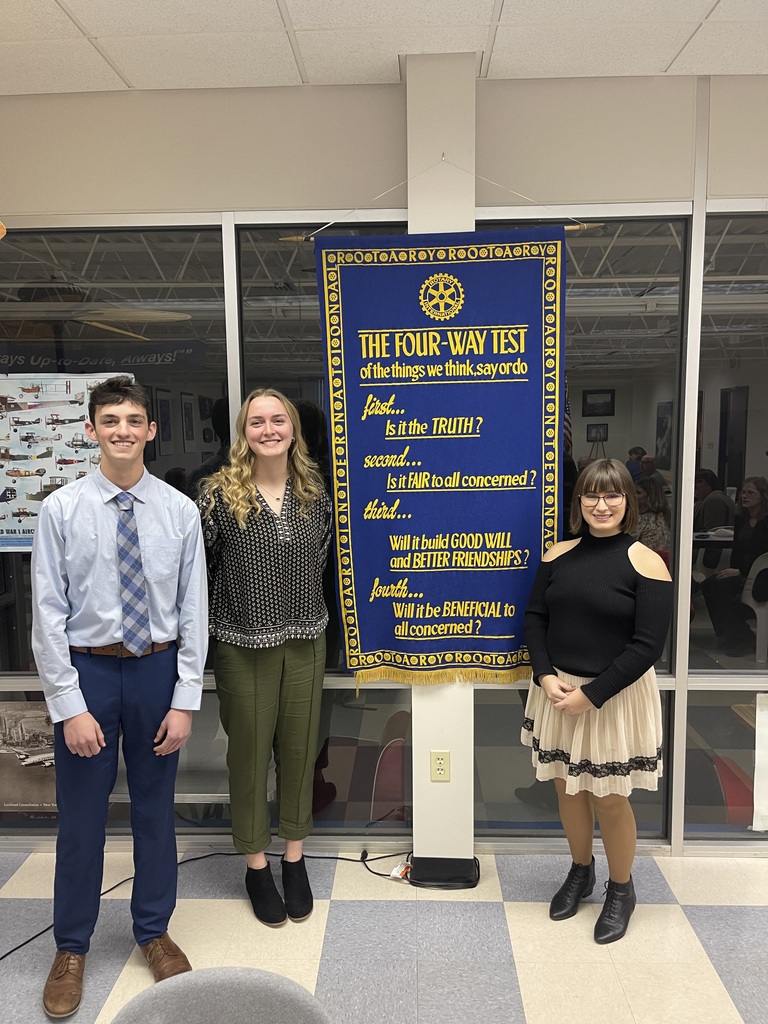 This morning Seniors Lydia Huff, Shelby Ruehel, and Ethan Irwin participated in the Batavia Rotary's 4-Way Test Speech Contest.  Ethan will be representing the Batavia Rotary at their District Speech Contest in March.  All three did an excellent job and represented CNE very well!